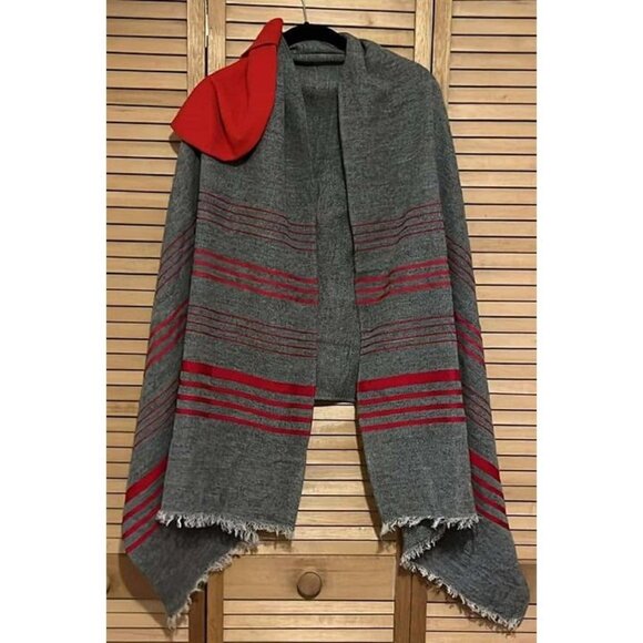 J.Crew Accessories - J.Crew Cape Shawl Scarf Gray and red and Red hat included/Charity Sale